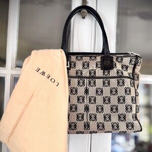 Loewe Anagram Shoulder Tote Bag Canvas & Leather with Dustbag, EUC